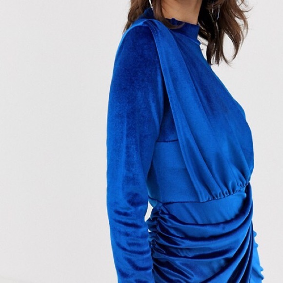 Boohoo Dresses | Boohoo Blue Velvet Wrap Dress | Poshmark